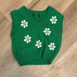 Green Floral Knit Vest